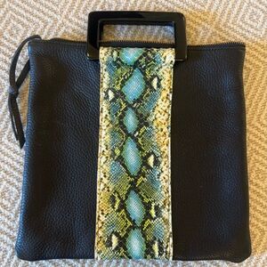 Oliveve Black Leather Purse with Blue & Green Snakeskin